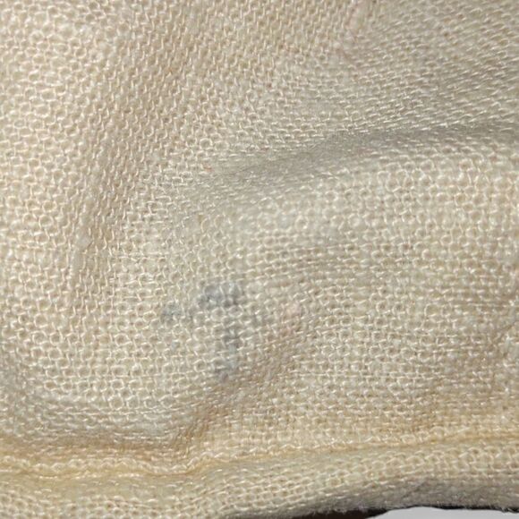 Vintage Cream Blue Handbag Cotton Jeweled Peacock Brown Wooden Handle Lined - Picture 8 of 8